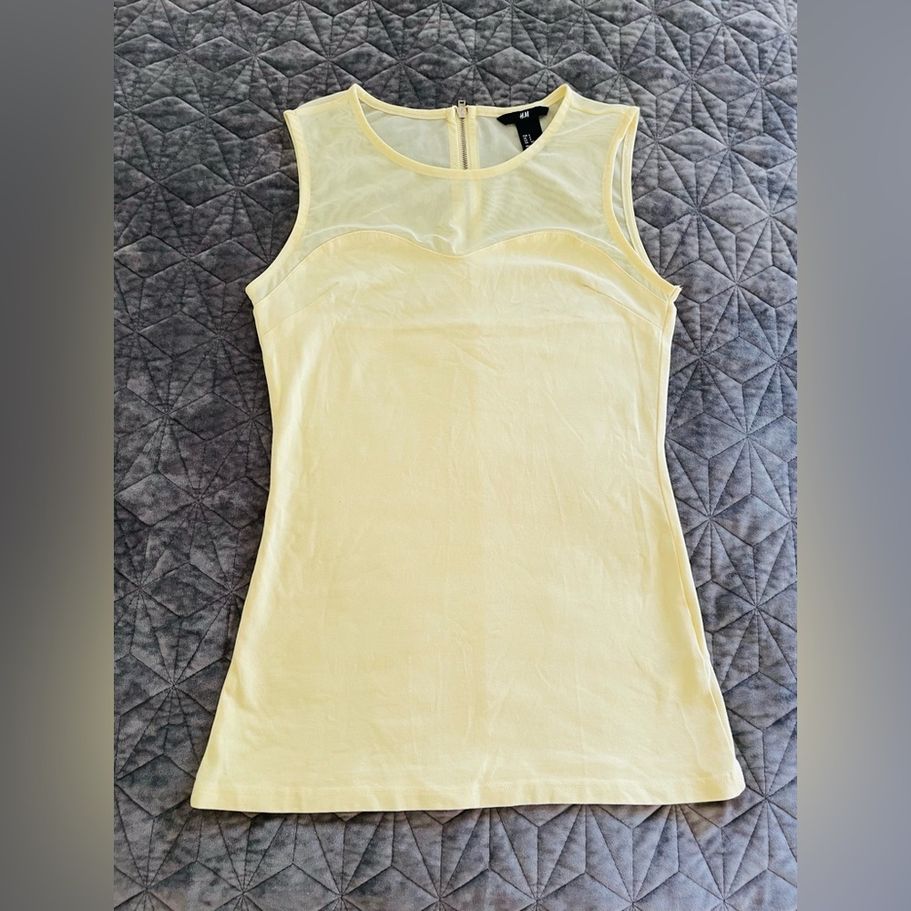 H&M Yellow Tank Top Sweetheart Sheer Neckline